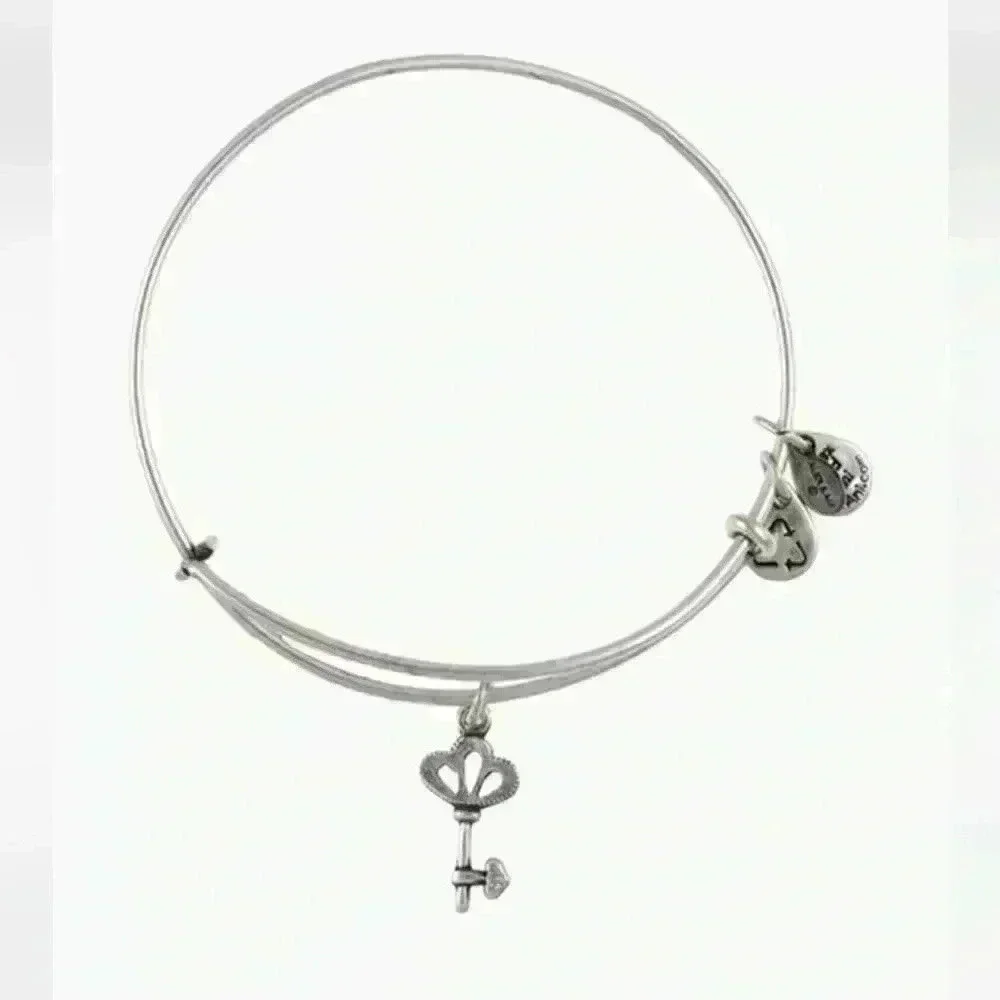 Alex and Ani Skeleton Key Charm Bangle In Rafaelian Silver-slight discoloration